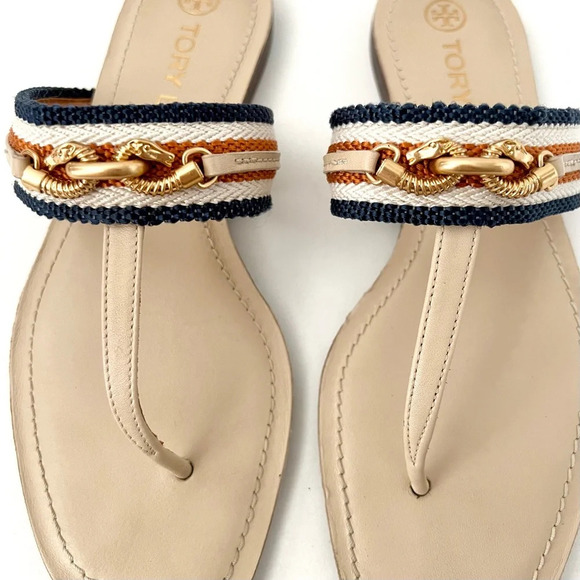 TORY BURCH | Jessa Leather Thong Sandal Dulce De Leche and Tan cream Size 6.5 - Picture 3 of 13
